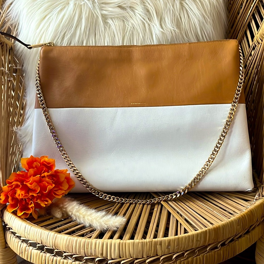 Coach Leather Shoulder Bag Gold Chain